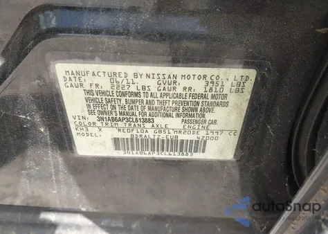 2012 Nissan Sentra 2.0 Sr z USA, uszkodzony, nr VIN 3N1AB6AP3CL613883